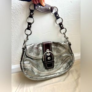 COACH metallic silver leather handbag clutch authentic